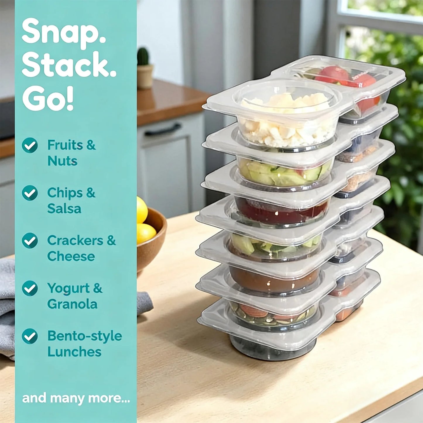 Contenitori Per Snack A Due Scomparti Riutilizzabili Con Coperchi E Forchette A Prova Di Perdite Per Bambini E Adulti