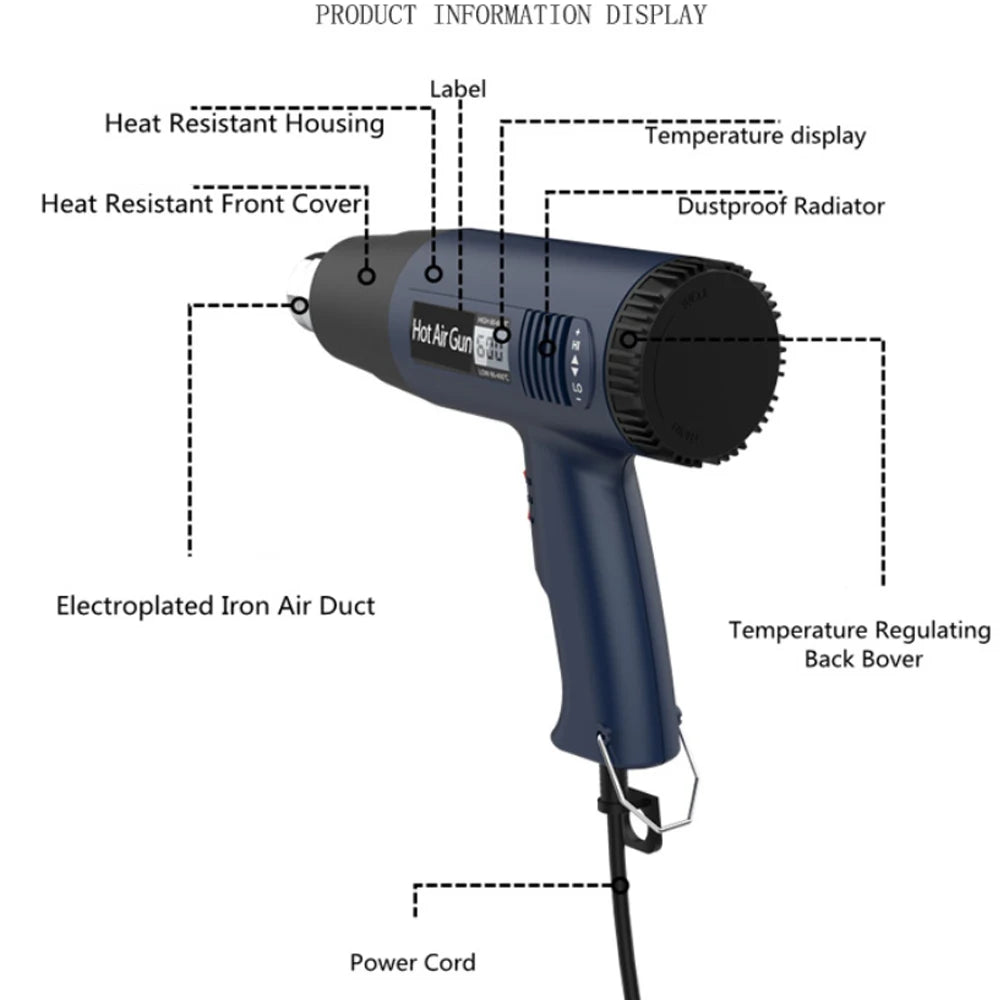 Pistola Termica 220V 2000W Variabile Avanzata Pistola ad Aria Calda Elettrica Avanzata con Temperature Regolabili