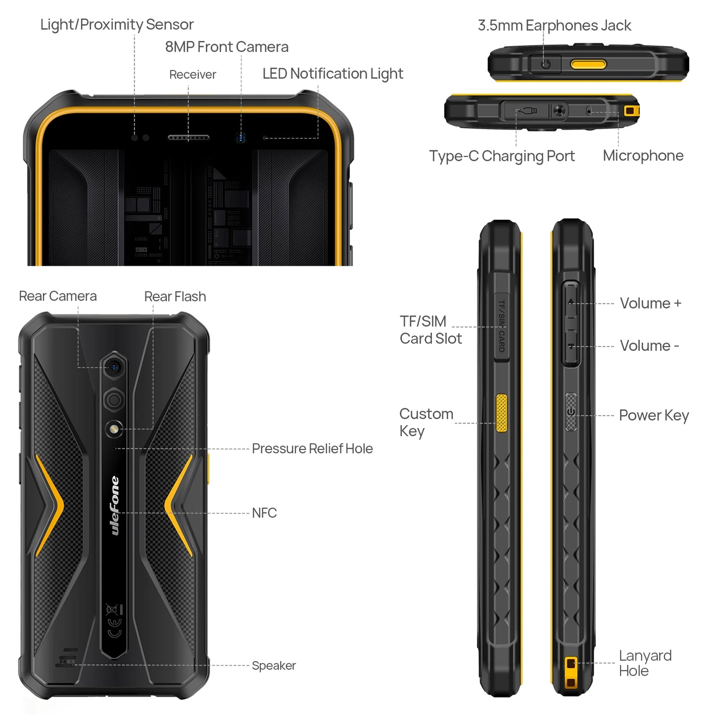Ulefone Armor X12 Pro,Android 13, fino a 8GB + 64GB ,4860mAh,13MP 5.45 "4G NFC, versione globale, doppio 4G VoLTE,3 Slot per schede