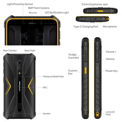 Ulefone Armor X12 Pro,Android 13, fino a 8GB + 64GB ,4860mAh,13MP 5.45 "4G NFC, versione globale, doppio 4G VoLTE,3 Slot per schede