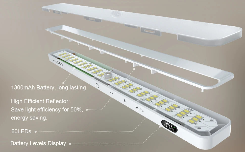 Lampada Da Armadio Con Sensore Di Movimento E Batteria Ricaricabile Barra Luminosa Touch Da 60 Led Per Luce Notturna