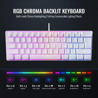 Tastiera Compatta Cablata 60 Percento Con Retroilluminazione Rgb Interruttori a Membrana Per Pc Tablet Laptop Bianco