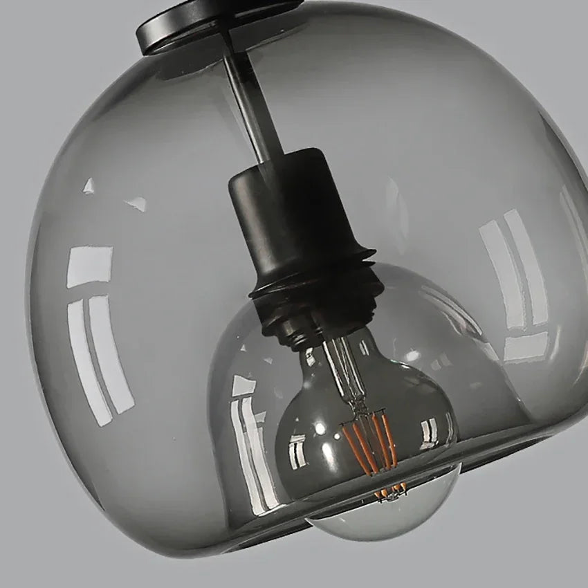 Lampadario A LED In Vetro Sospensione Moderna Grigio Per Soggiorno Pranzo Cucina E Camera Da Letto