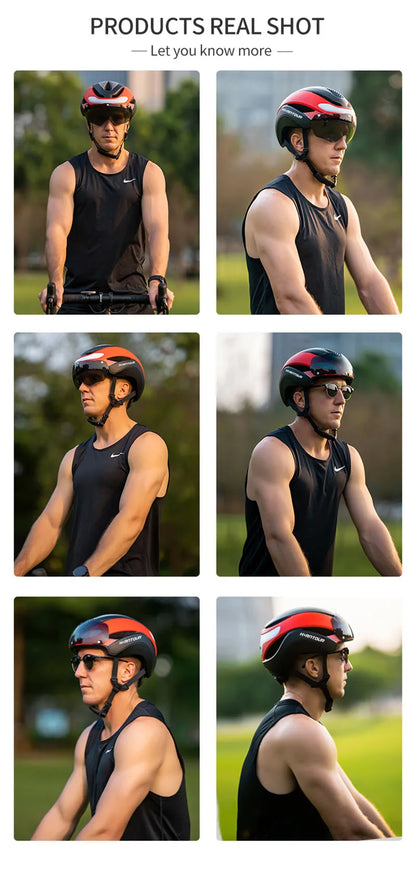 Casco Da Bicicletta Horntour HT-16 Con Luci Led Frontali e Posteriori Segnali Leggero Certificato CE