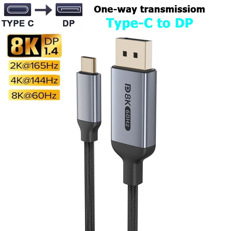 Cavo USB C a DisplayPort 2.1 8K60Hz 4K144Hz Thunderbolt 4 e 3 Tipo C a DP per MacBook Proiettore