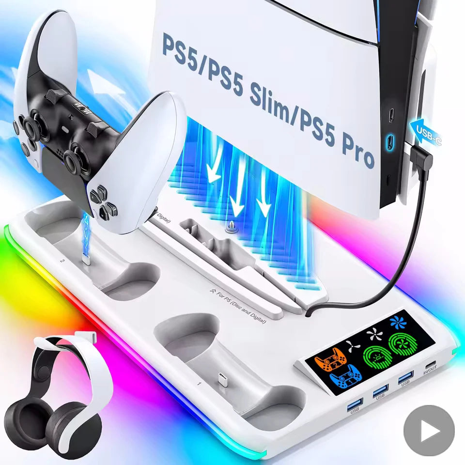 Supporto PS5 Con Ventola Raffreddamento RGB E Base Stabile Per Console Slim E Pro