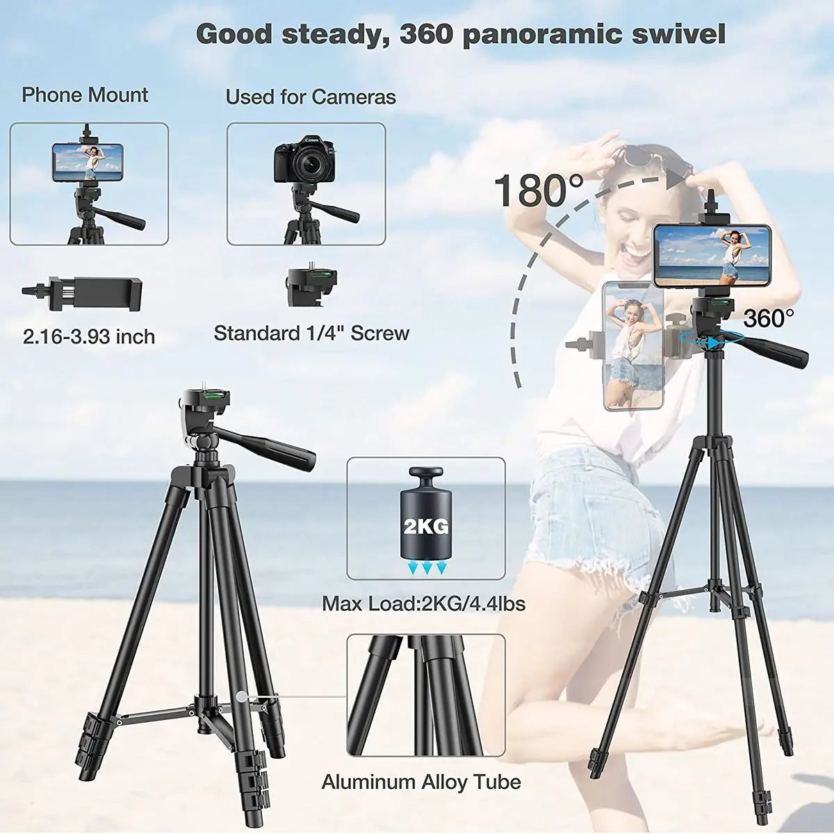 Treppiede Per Smartphone In Alluminio 102 Cm Con Registrazione Video E Supporto Fotografico Universale Bluetooth