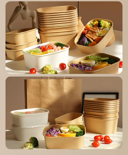25 pz/set Scatole di Carta Kraft Usa E Getta Scatole per il Pranzo con Coperchi Ciotole per Imballaggio di Fast Food Bento Box per la Catering Da Asporto