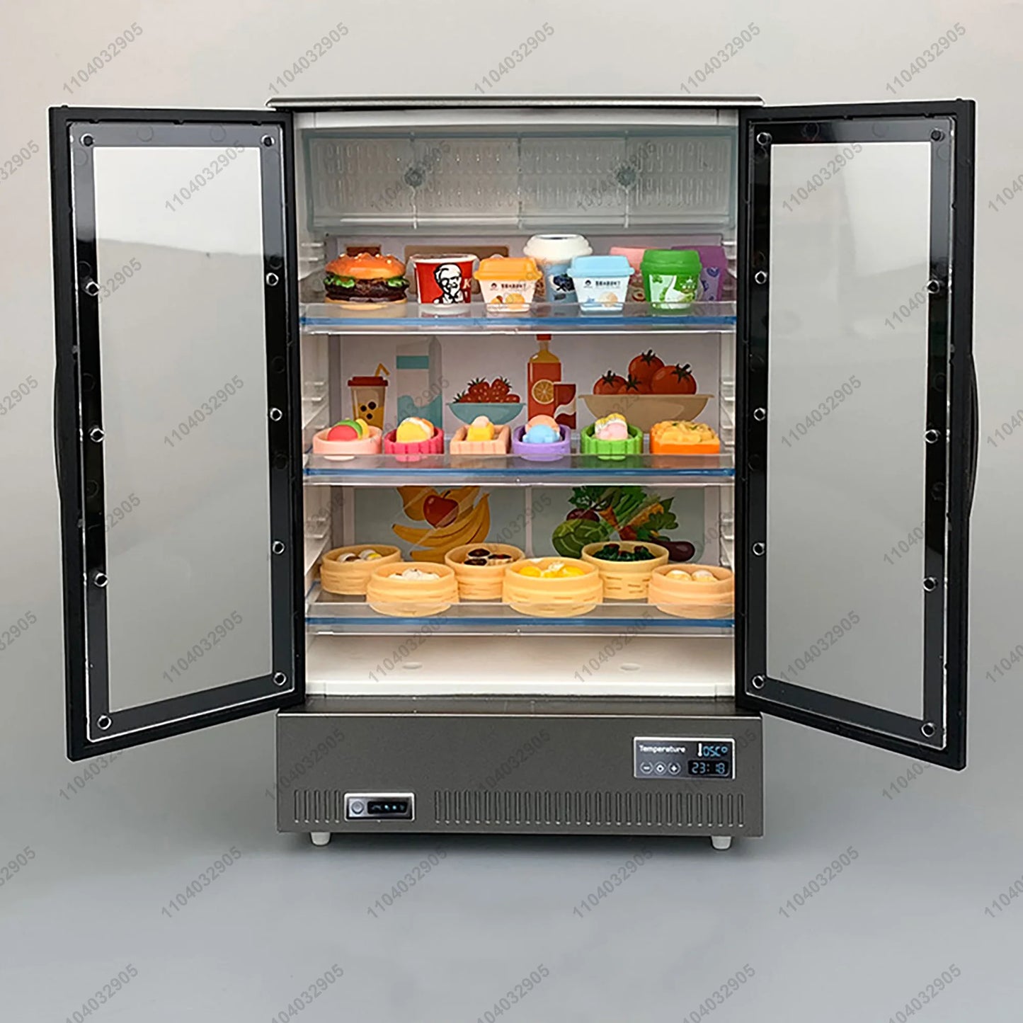 Negozio in miniatura mobili frigorifero congelatore scaffale bevanda fresca articoli alimentari giocattolo Mini artigianato casa delle bambole simulazione Scenario Display