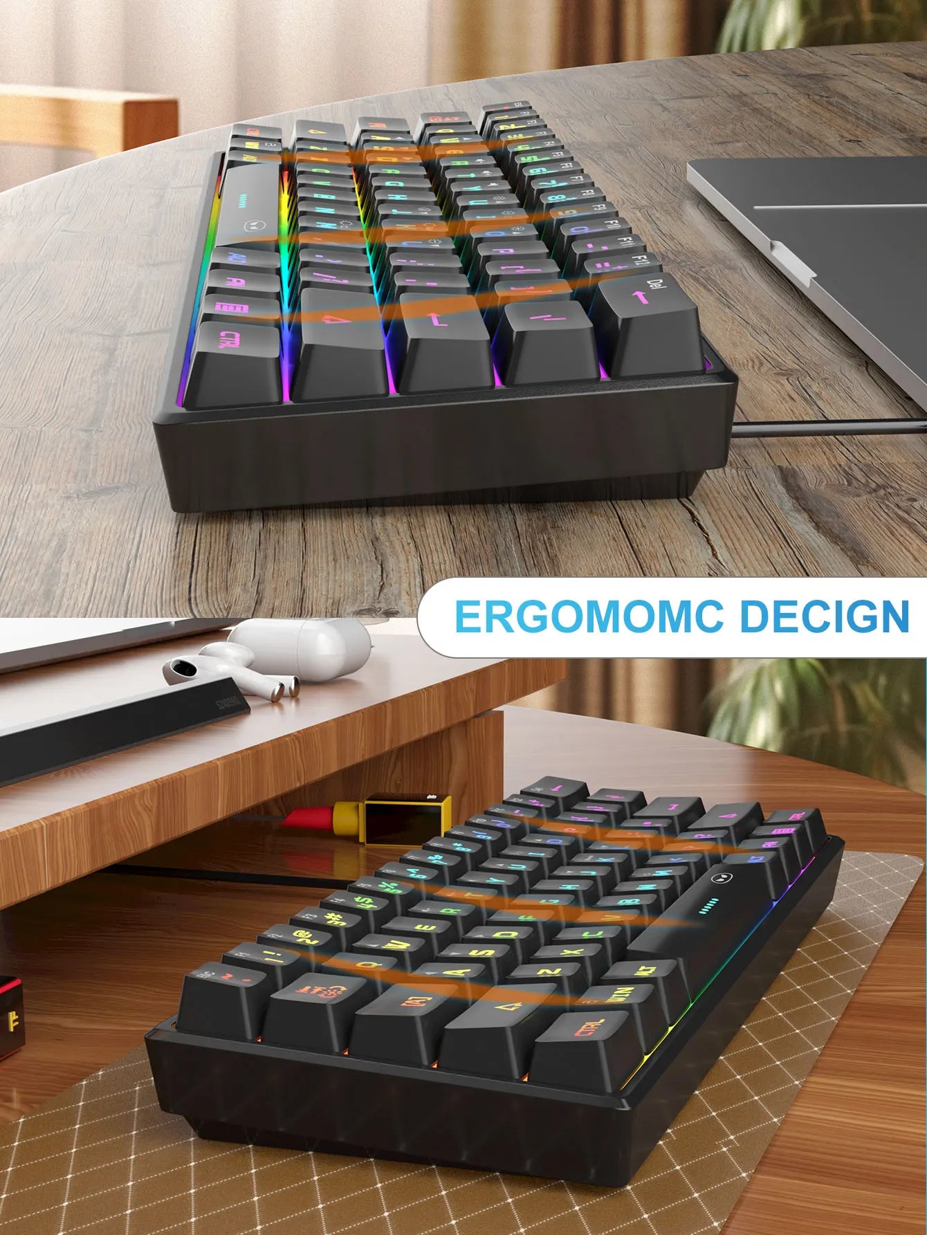 Tastiera Da Gioco MageGee Mini 60 Per Cento Con 61 Tasti Retroilluminata Rgb Ergonomica Impermeabile TS91