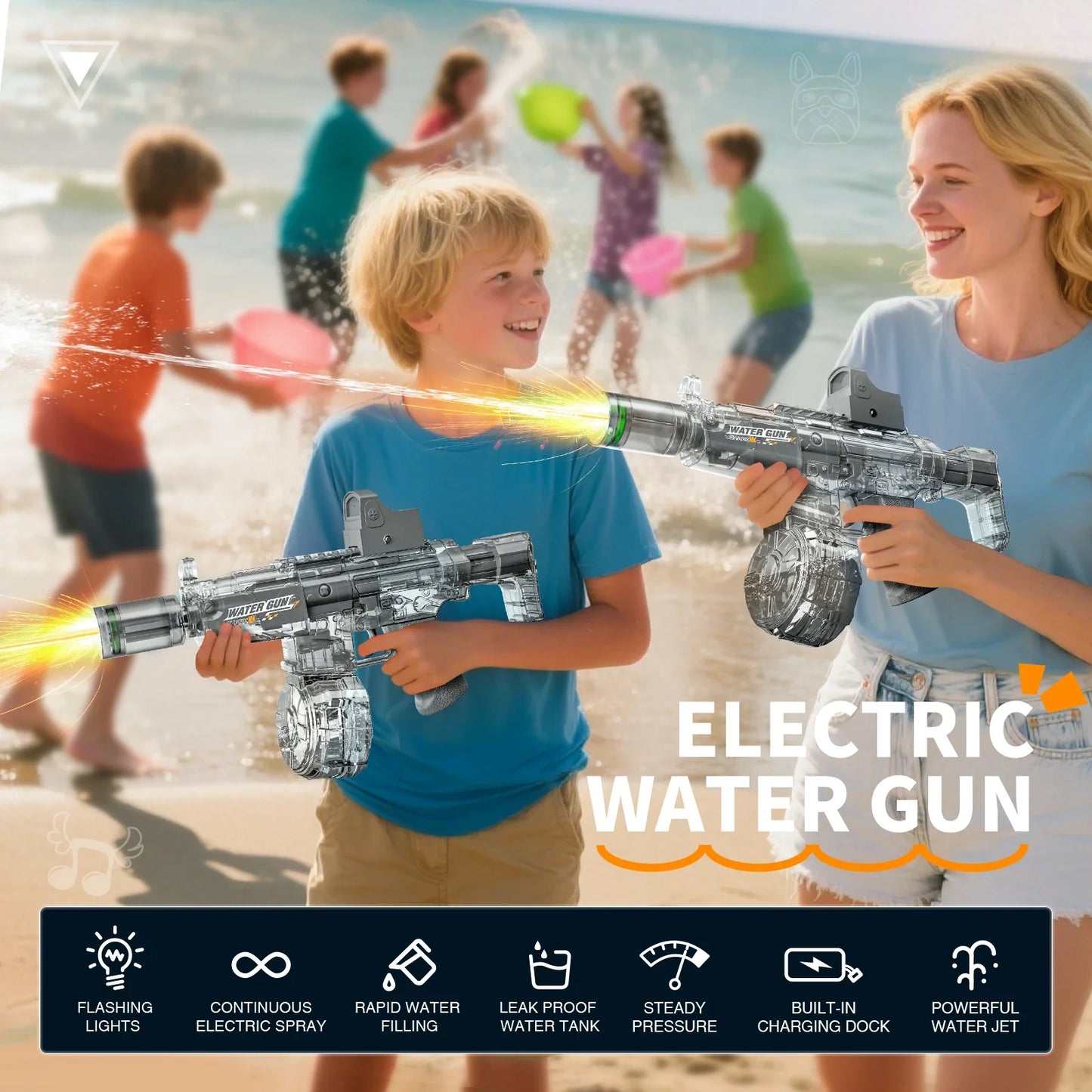 Pistola Ad Acqua Elettrica Con Sensore Automatico E Luci Giocattolo Estivo Per Bambini Sulla Spiaggia