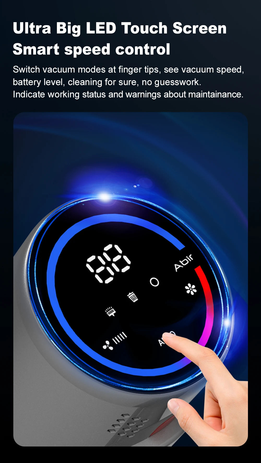 Aspirapolvere Portatile Senza Fili Con Display LED Tattile Sensore Polvere E Controllo Velocità Automatico