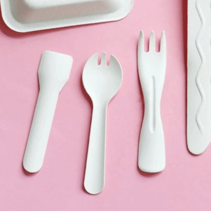 100 pezzi di imballaggio individuale cucchiaio forchetta cucchiaio usa e getta cucchiaio da gelato bianco ecologico cucchiaio per torta da dessert addensato degradabile