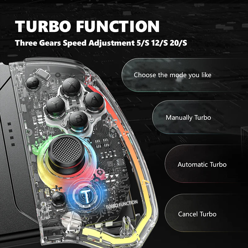 LinYuvo KS40 Gamepad wireless trasparente per Switch/OLED con LED a 8 colori, funzione Turbo. Joystick controller per Switch Lite