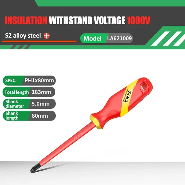 Cacciavite Isolato VDE LaOA Magnetico Impugnatura Ergonomica Testa Piatta e Incrociata 2,5x75-6,5x150