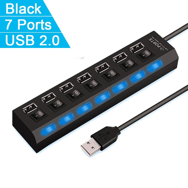 Espansore Usb Hub 2.0 Ad Alta Velocità Con 4 Porte E Interruttore Led Per Pc Portatile
