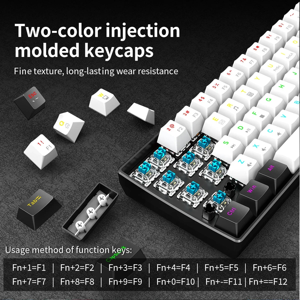 Tastiera meccanica da gioco cablata al 60% Mini layout ultra compatto retroilluminato RGB per giocatori PC/Mac e tipisti Design facile da viaggio